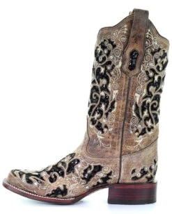 Corral Women's Sequin Inlay Floral Embroidered Boots -Ladies Western Cowboy Shop 0001 Levels 2