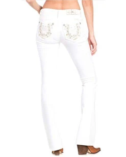 Women's Horseshoe Embrodiered Boot Cut Jeans - White