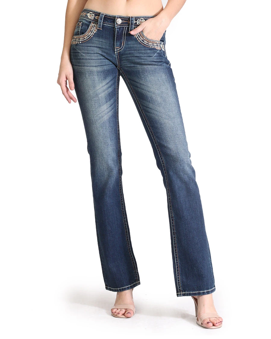 Women's Easy Fit Heavy Embroidered Floral Jeans 4 Women's Easy Fit Heavy Embroidered Floral Jeans - Image 2