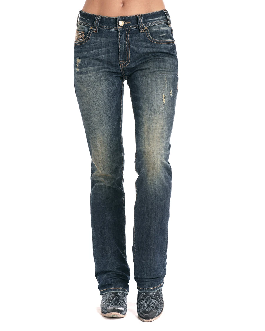 Women's Aztec Embroidered Boyfriend Fit Jeans 4 Women's Aztec Embroidered Boyfriend Fit Jeans - Image 2