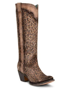 Corral Women's Leopard Studded Tall Top Western Boots