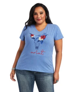 Ariat Women's REAL Tropic Steerhead Tee -Ladies Western Cowboy Shop ARI202206 0083 S22 WMS WEST 10040533 front plus