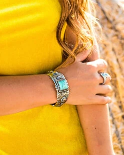 Montana Silversmiths Women's Flourished Turquoise Bracelet 6 Montana Silversmiths Women's Flourished Turquoise Bracelet -Ladies Western Cowboy Shop BC4813 0001 BC4813 mod