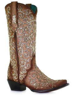 Corral Women's Glitter Overlay Embroidery Western Boots