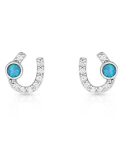 Montana Silversmiths Women's Mini Clear Stone Horseshoe And Opal Earrings