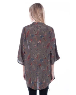 Scully Women's Feather Print Kimono 5 Scully Women's Feather Print Kimono -Ladies Western Cowboy Shop HC717 0001 HC717 bk preview