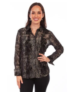Scully Women's Velvet Button Down French Cuffs Blouse