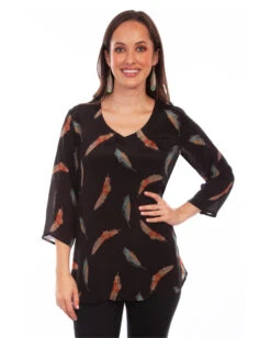 Scully Women's Feather Print Pull Over Blouse