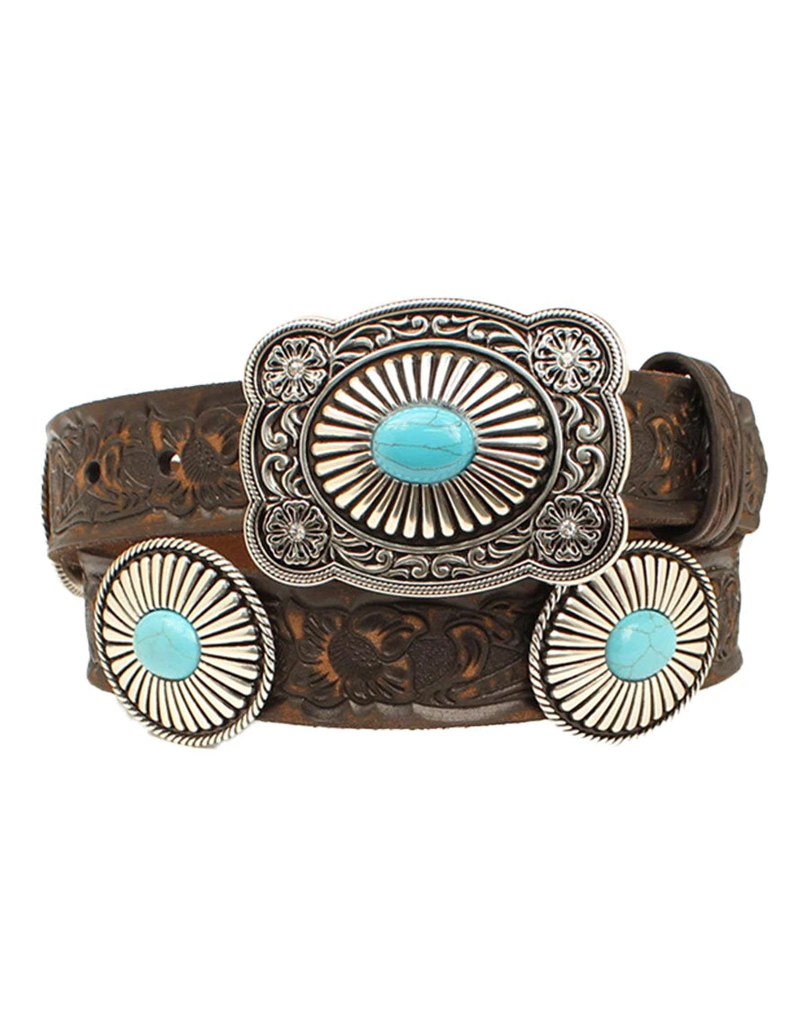 Women's Floral Embossed & Oval Conchos Belt 3 Women's Floral Embossed & Oval Conchos Belt