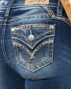 Women's Love And Peace Bootcut Jeans -Ladies Western Cowboy Shop MMJ 2 0001 M3444B51