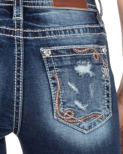 Women's Embroidered Medium Wash Mid-Rise Bootcut Jeans -Ladies Western Cowboy Shop MMJ 0018 M3863B D