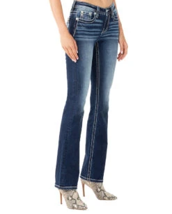 Women's Embroidered Medium Wash Mid-Rise Bootcut Jeans -Ladies Western Cowboy Shop MMJ 0020 M3863B B