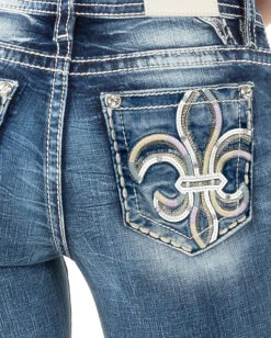 Women's Fleur De Lis Mid-Rise Bootcut Jeans -Ladies Western Cowboy Shop MMJ 0038 M3846B D