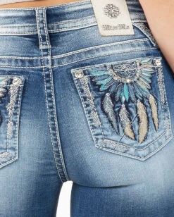 Women's Feathered Dreamcatcher Mid-Rise Bootcut Jeans -Ladies Western Cowboy Shop MMJ202205 0003 M3871B D