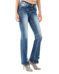 Women's Floral Cross Mid-Rise Bootcut Jeans -Ladies Western Cowboy Shop MMJ202205 0017 M3864B B