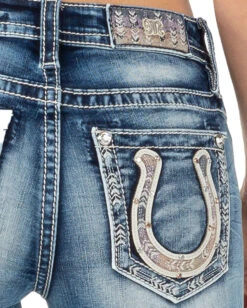 Women's Lucky Horseshoe Mid-Rise Bootcut Jeans -Ladies Western Cowboy Shop MMJ202205 0027 M3853B D