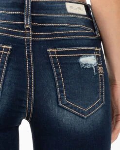 Women's Pocket Distressed Mid-Rise Bootcut Jeans -Ladies Western Cowboy Shop MMJ202205 0039 M3636B38 D