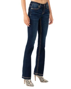 Women's Pocket Distressed Mid-Rise Bootcut Jeans -Ladies Western Cowboy Shop MMJ202205 0041 M3636B38 B