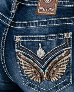 Women's Turquoise & Leather Angel Wing Bootcut Jeans 7 Women's Turquoise & Leather Angel Wing Bootcut Jeans -Ladies Western Cowboy Shop MMJ 0021 M3080B26 D1006 details