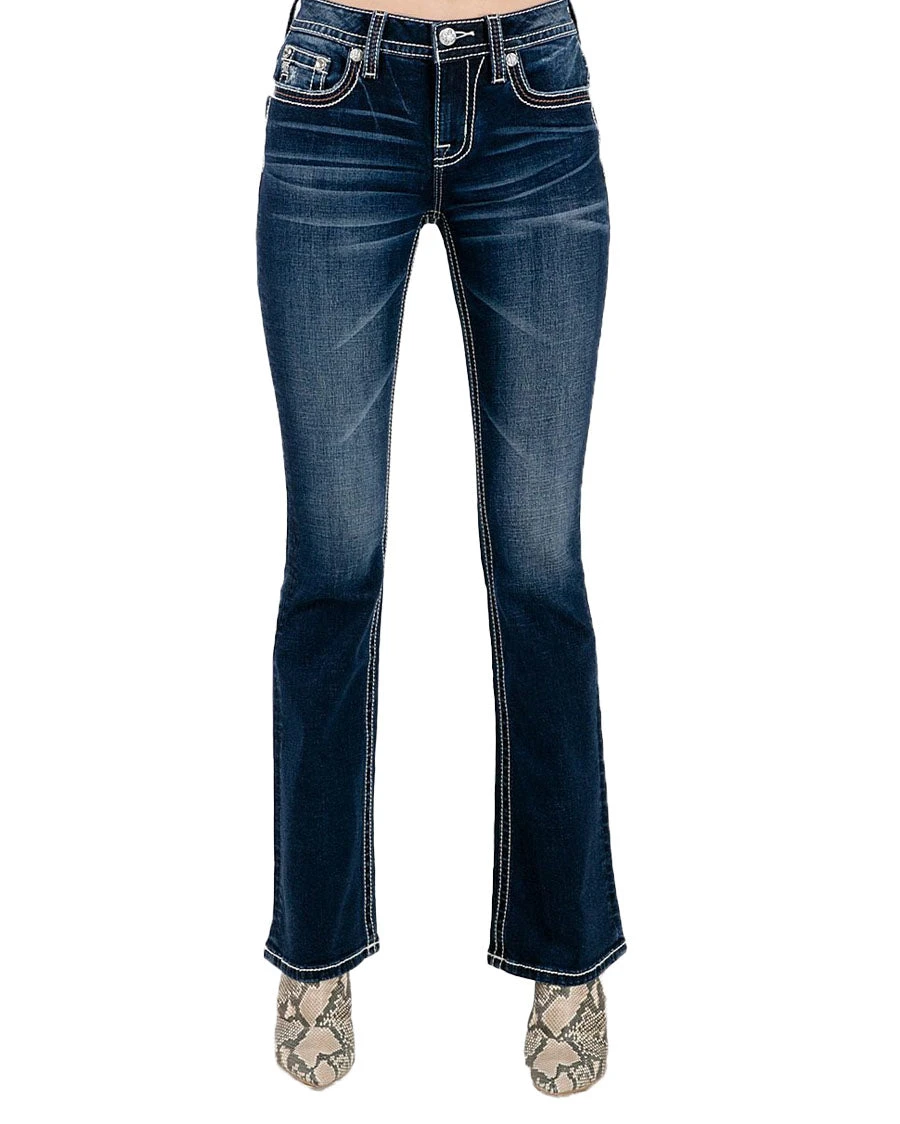 Women's Turquoise & Leather Angel Wing Bootcut Jeans 4 Women's Turquoise & Leather Angel Wing Bootcut Jeans - Image 2