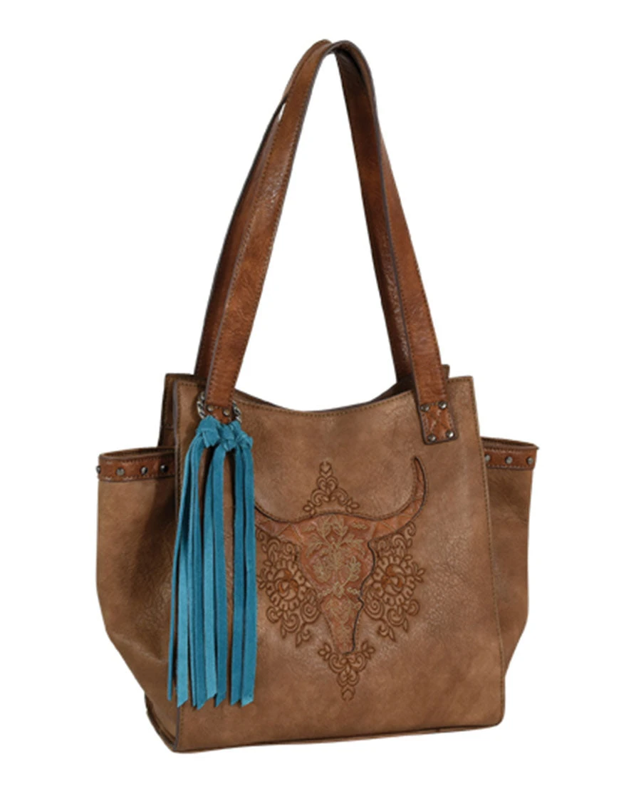 Women's Floral Tooling Cow Skull Shoulder Bag 3 Women's Floral Tooling Cow Skull Shoulder Bag