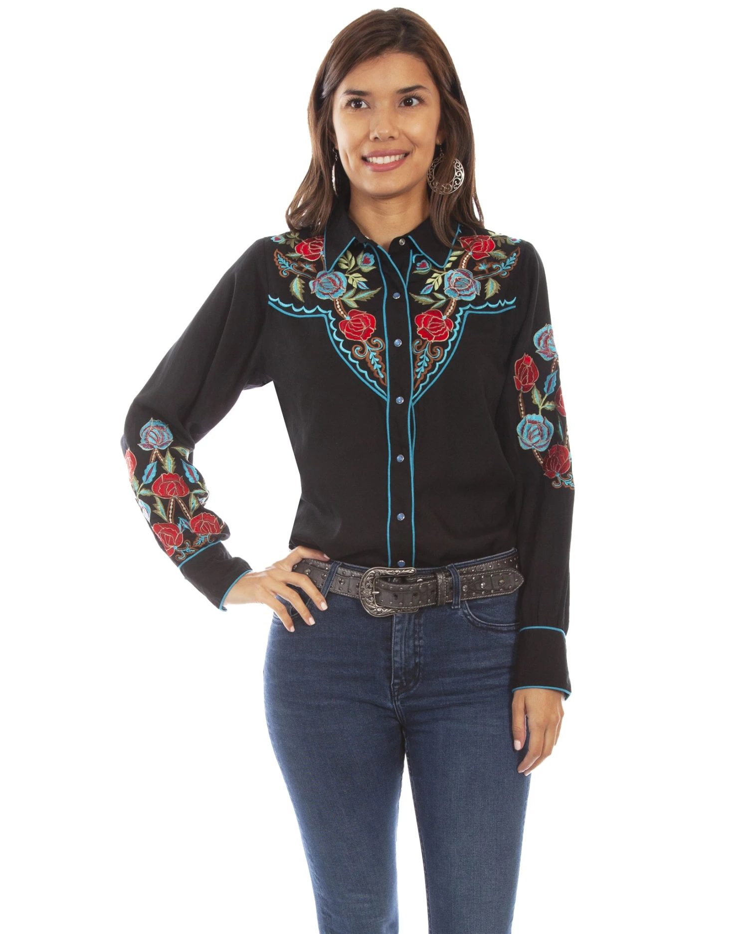 Scully Women's Floral Tooled Western Shirt 3 Scully Women's Floral Tooled Western Shirt
