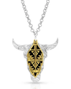 Montana Silversmiths Women's Steer Skull Feather Necklace