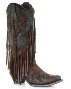 Corral Women's Cheetah And Fringe Western Boots